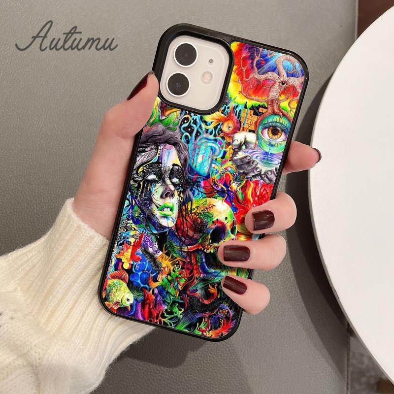 Psychedelic Trippy Abstract Art Phone Case for iPhone 11 12 13 14 Pro Max Mini XR XS SE 2020 7 8 Plus Galaxy S21 S22 Shell