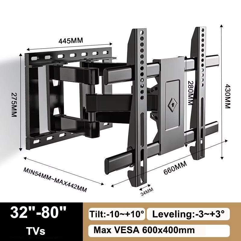 TV Wall Mount for 50"-90" Up To 176 Lbs Full Motion TV Mount with Swivel Tilt Dual Articulating Arms Max VESA 600x500mm