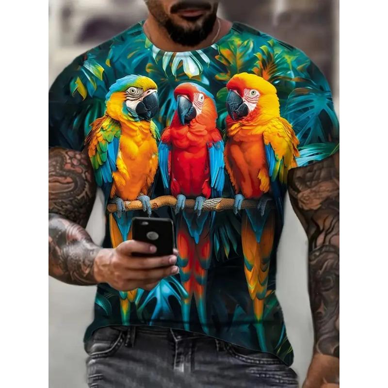 

Мужская летняя футболка с 3D цифровой печатью с узором попугая в ярком тропическом стиле, уличная, модная, с круглым вырезом и коротким рукавом XL