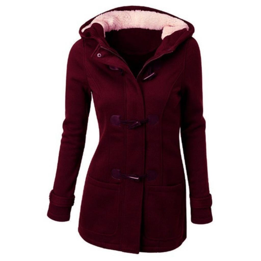 Women's Cotton Blend Hooded Jacket 2025 Classic Horn Leather Buckle Zipper Coat Outerwear
