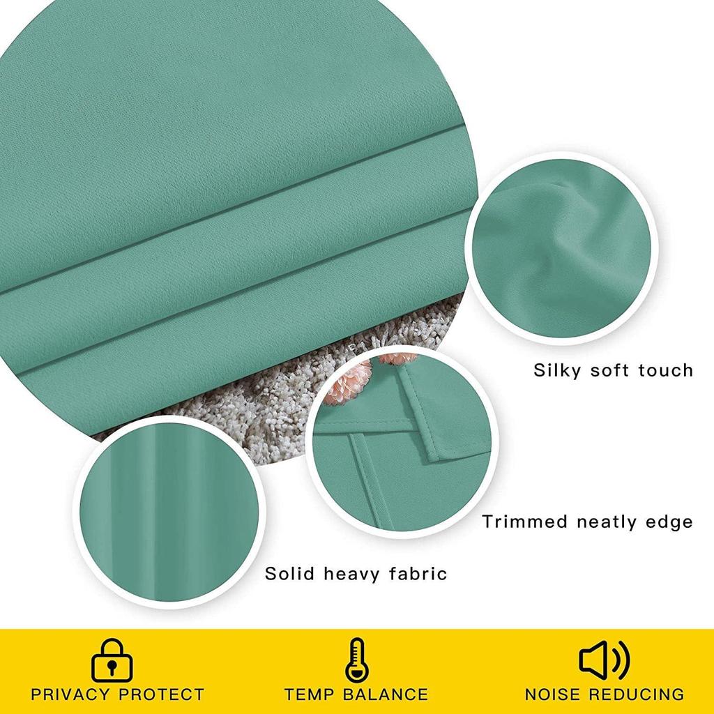 Set Of 2 Room Darkening Thermal Insulated Polyester Blackout Curtain (Light Green)