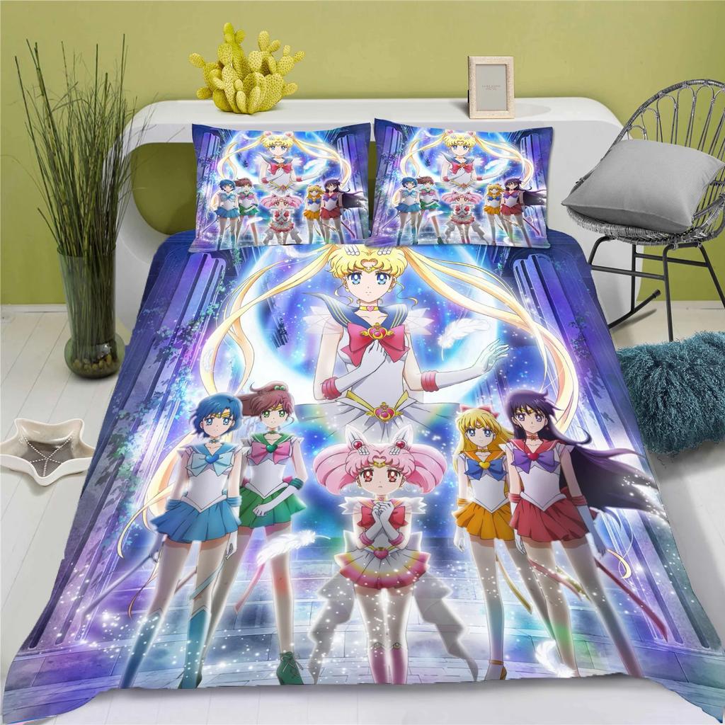 3D Anime posteľná súprava Sailor Moon obliečka na paplón 100% polyester vhodná pre deti a dospelých 3-dielna súprava 1 obliečka na paplón