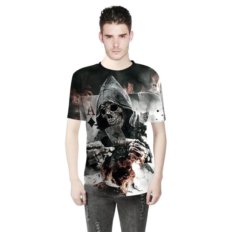 Fashion Men Funny Skull 3d Print T-shirt With Casual Crew Neck And Short Sleeves