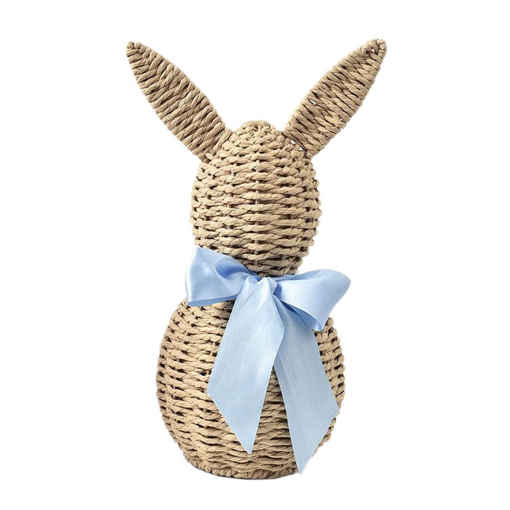 

Rattan Effect Bunny Figurines With Blue Bow Easter Rabbit Statue Set Farmhouse Spring Table Decor For Home Wedding Gift синий