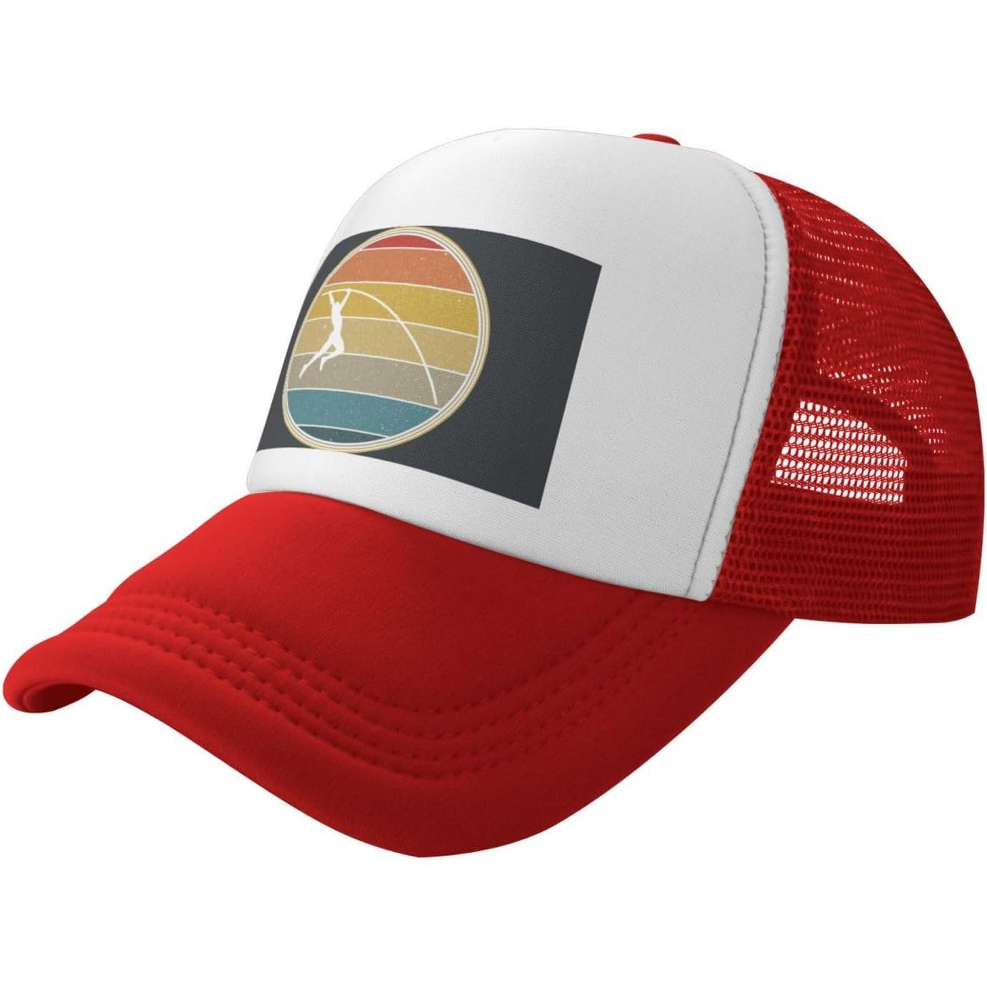 Retro Pole Vault Graphic Trucker Hat Polyester Mesh Adjustable Unisex Baseball Cap XS（old）