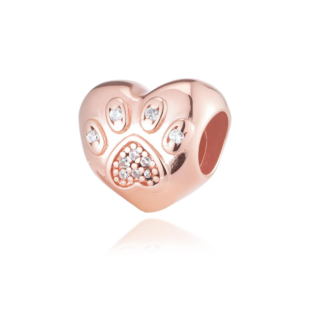 New Rose Gold Color Charm For Women Shiny Cubic Zirconia Beads Heart Star Sun Diy Fit Original Silver 925 Bracelets Jewelry Gift