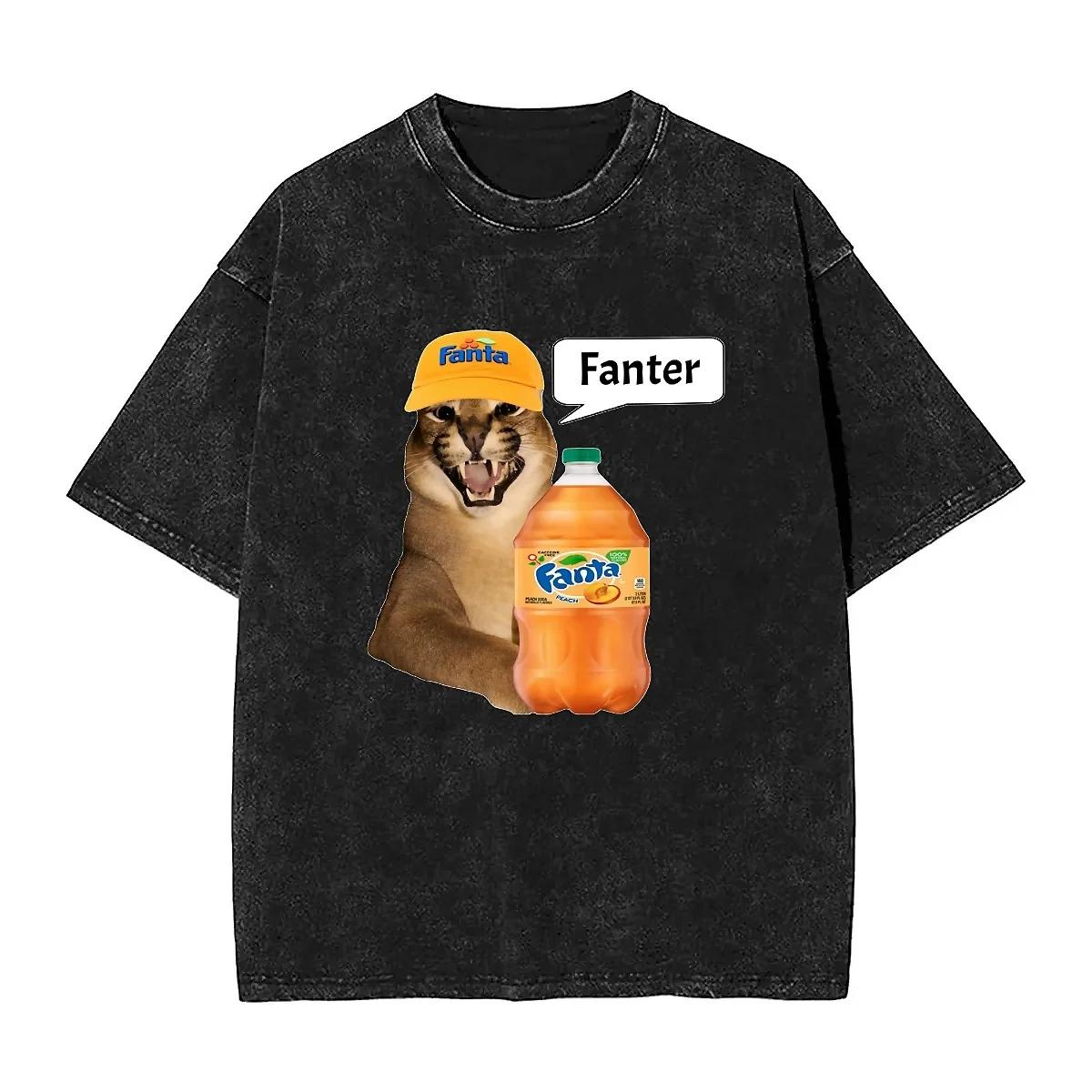 Demotivational Big Floppa Cat Meme Fanter Washed T-Shirt Male Aesthetic Loose T-Shirts Pattern Clothing S