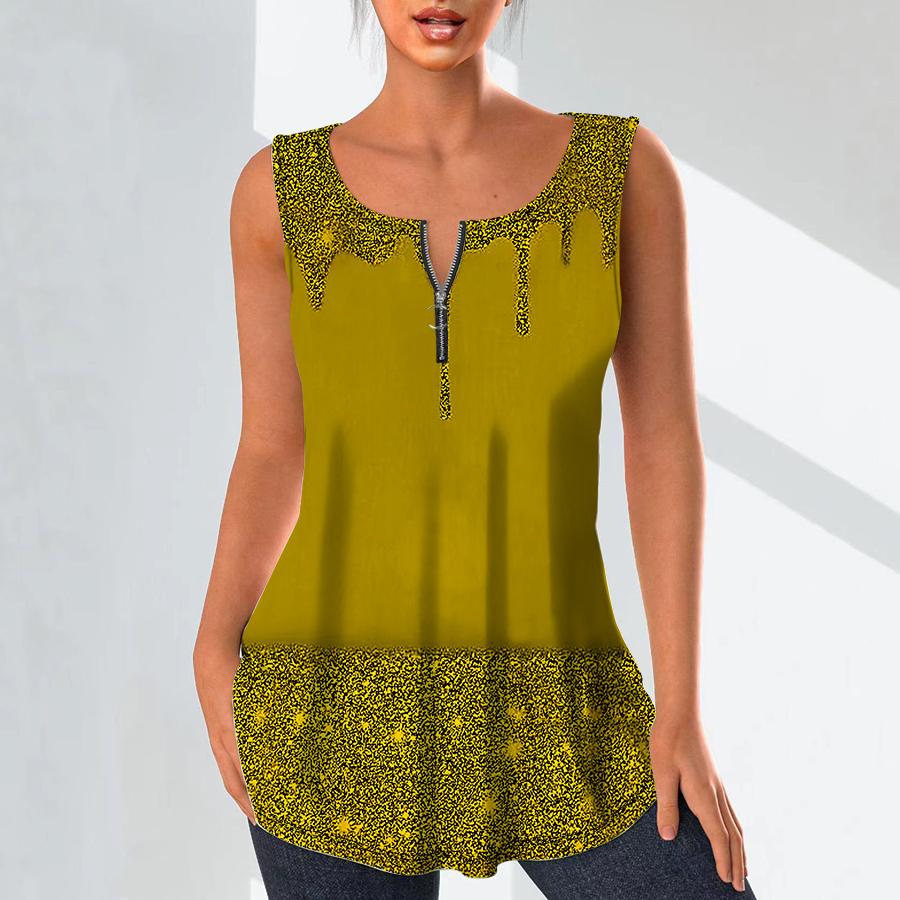 Women's Fashion V Neck Shirts Casual Tops T-shirt Ladies 3D Blue Pattern Print Vest Plus Size Sleeveless Blouse Tank Tops