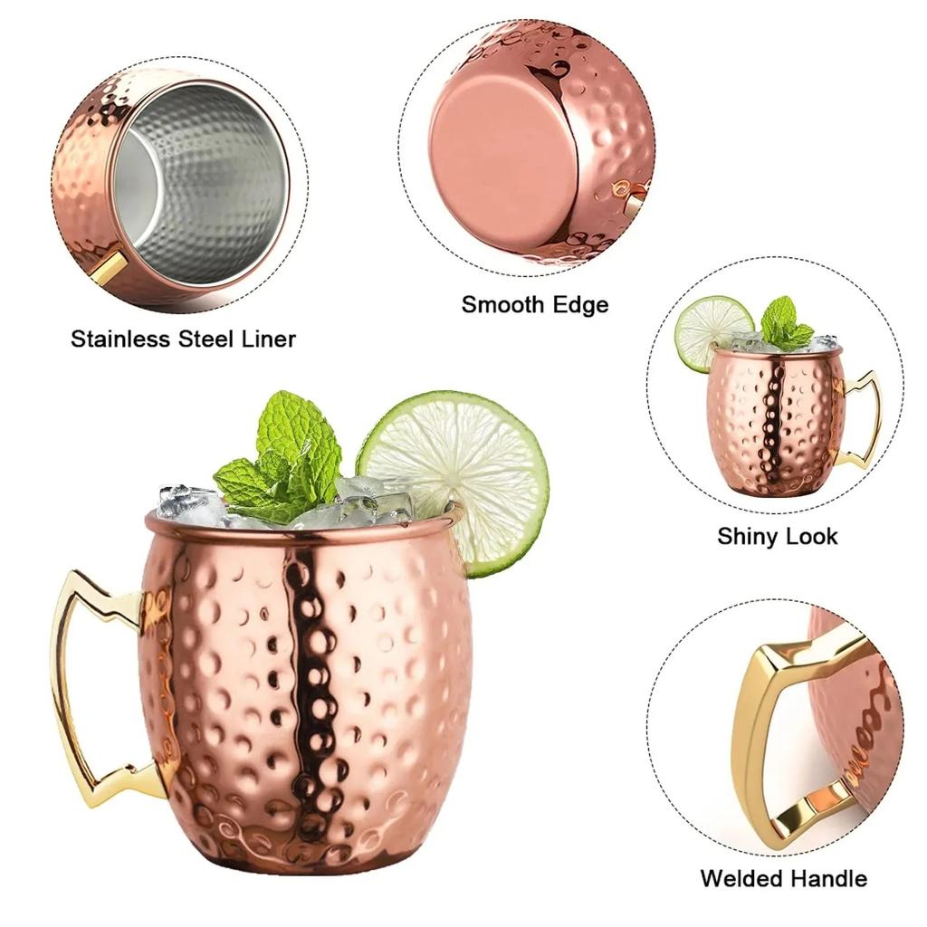 Moscow Mule Mug Coffee Cup Bar Drinkware Champagne Cup Cocktail Wine Cup Stainless Steel Hammered Copper Plated Beer Cup