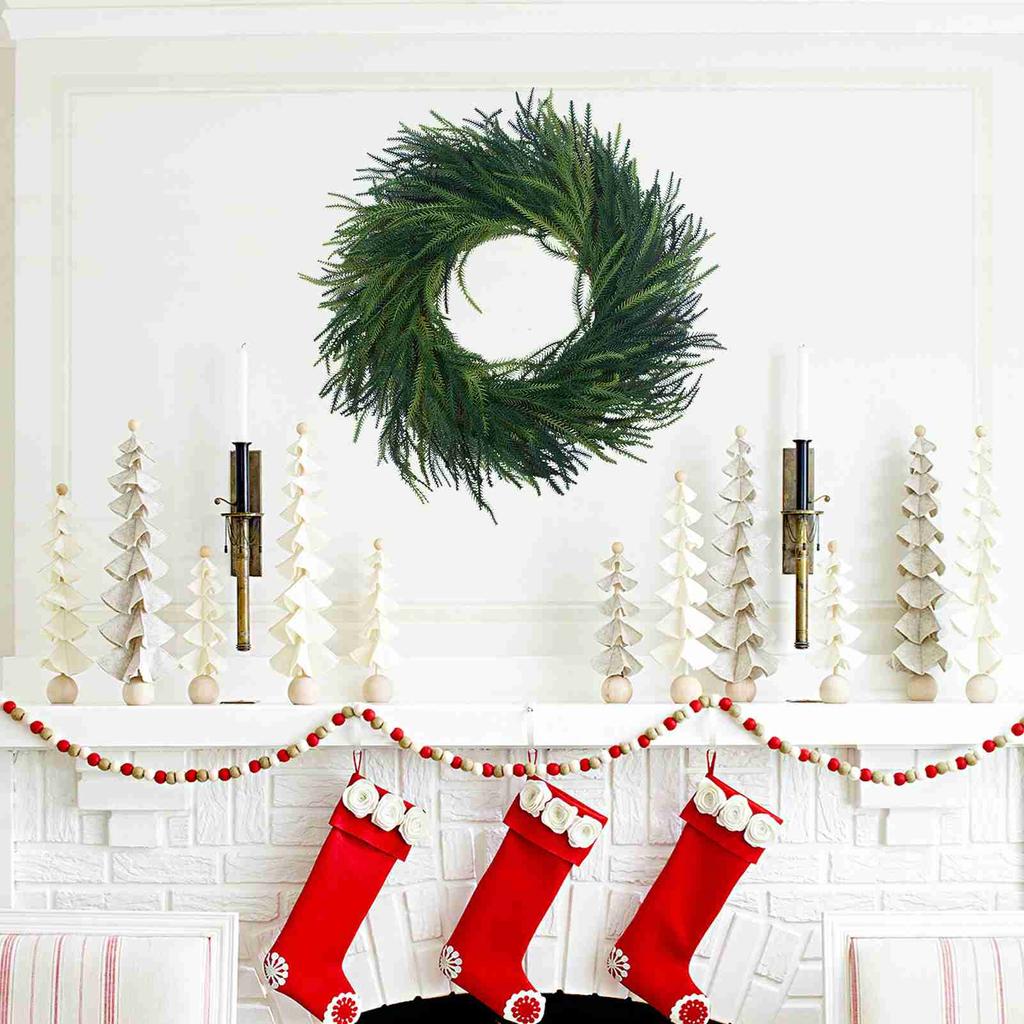 Artificial Pine Needle Wreath Faux Xmas Green Pine Hanging Wreath for Front Door Home Decor