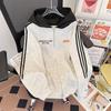 Vintage Splicing Three-bar Hooded Sweater Men's and Women's New 2026 Spring and Autumn Zipper Baseball Jacket