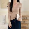 Autumn Winter V-neck Solid Color Knitting Pullover Top Women Casual Fashion Elastic All-match Slim Sweater