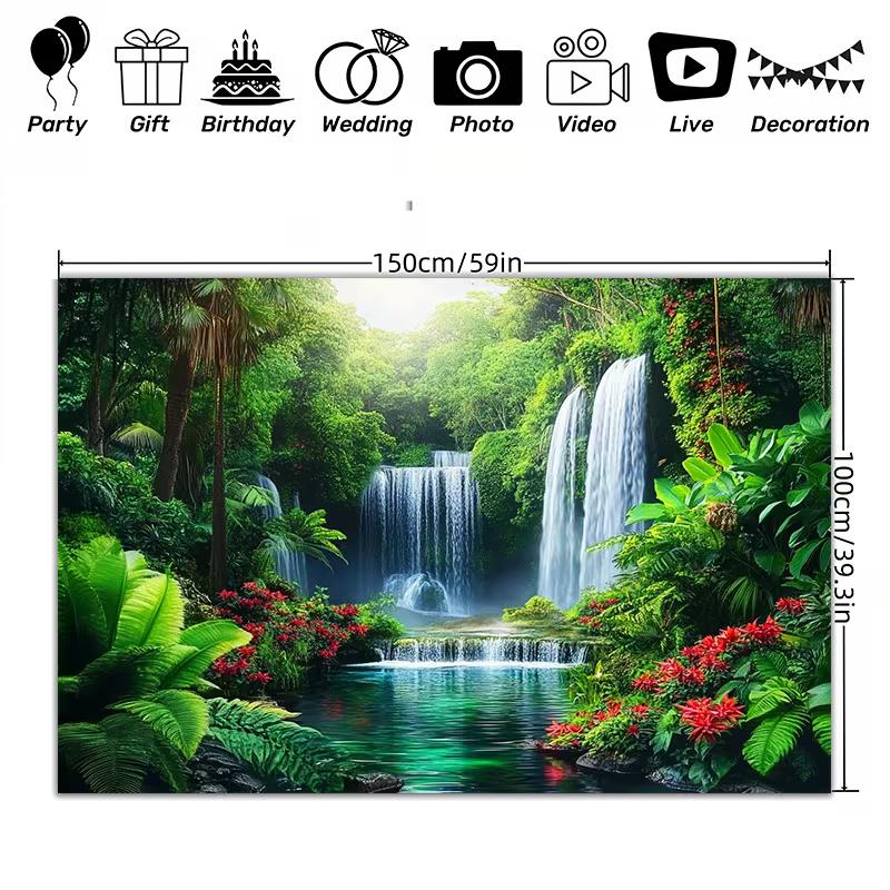 

Banner Featuring a Jungle Theme with a Long-Necked Perfect As a Backdrop for a First Birthday Party Photography in Green And Golden Colors 59x39.3inch/150*100cm