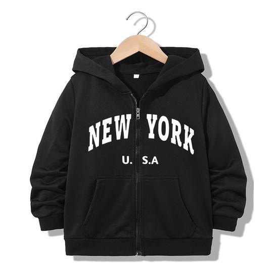 Модные Худи на молнии с буквенным принтом New York для мальчиков и девочек Y2k Свитшот на молнии Весенние Осенние Худи Повседневная одежда
