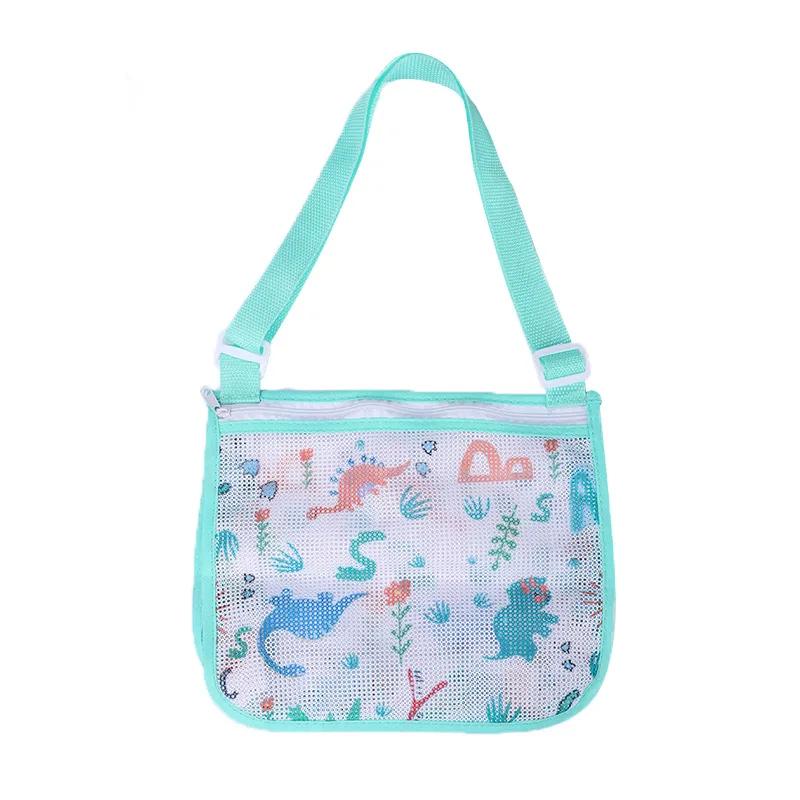 Mesh Beach Bag for Kids Toy Organizer Net Zipper Adjustable Shoulder Strap Storage Pouch Child Shell Collecting Bag Round Bucket