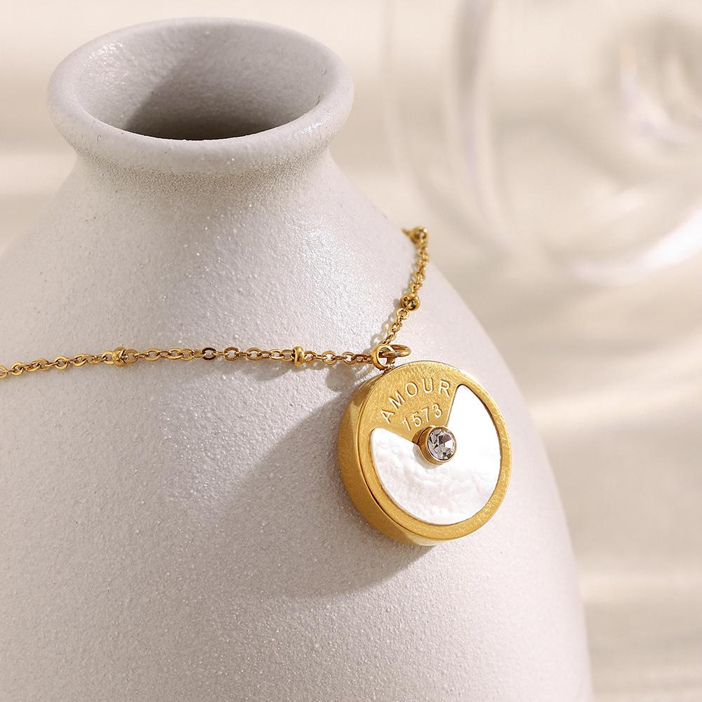 MamacitaSlay 316L Stainless Steel Zircon Shell Letter Pendant Necklace Party Waterproof Jewelry Women's Elegant Neck Jewelry