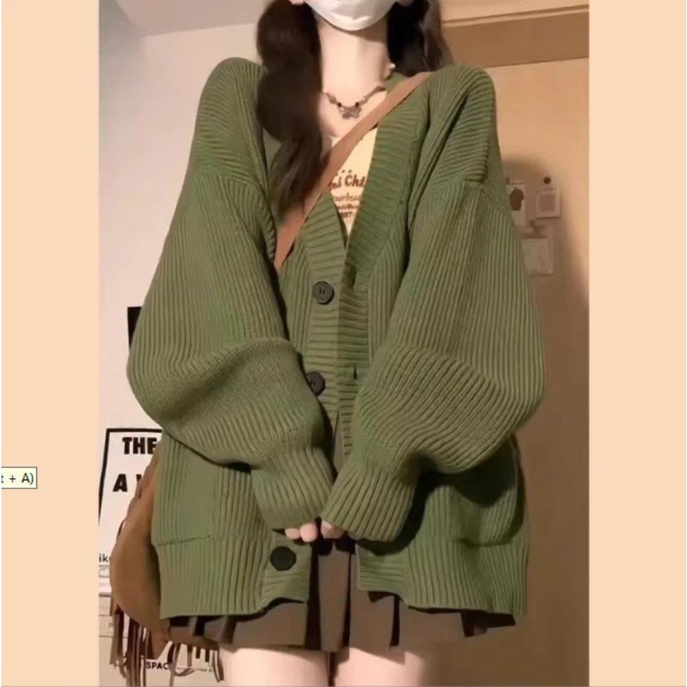 Koreanischer Strickpullover Damen Herbst Winter Oberbekleidung Lockerer Cardigan Mantel Lässige Übergroße Strickjacke