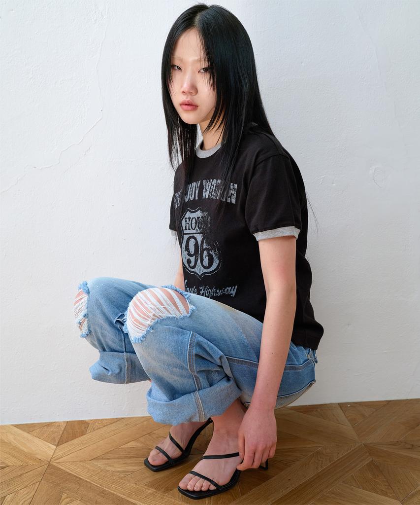 THEVINYLHOUSE Nobody Work Ringer Tee Black