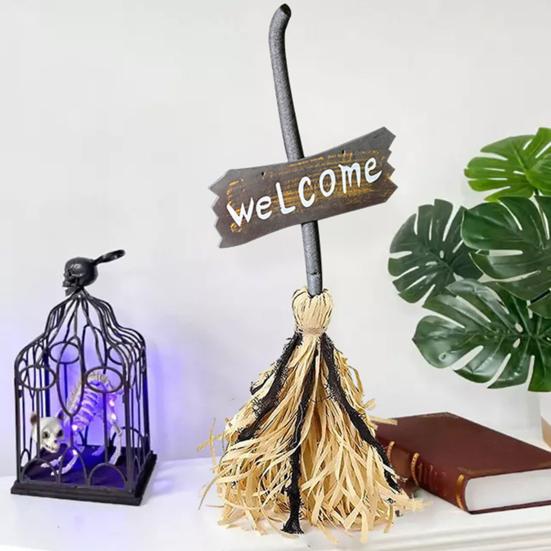 Animated Floating Witch Broom 28" Halloween Magic Dancing Broom Light Up Moving Broomstick with Sound for Haunted House Floor Decor