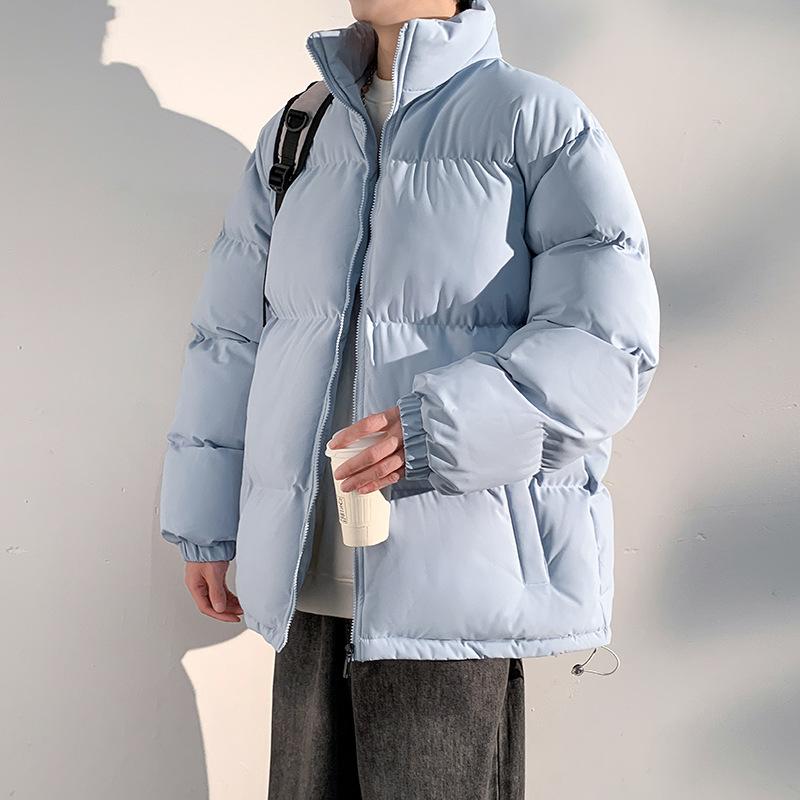 Live broadcast of the new stand-up collar cotton clothes, men's solid color simple urban trendy brand couple thickened warm cotton-padded clothes
