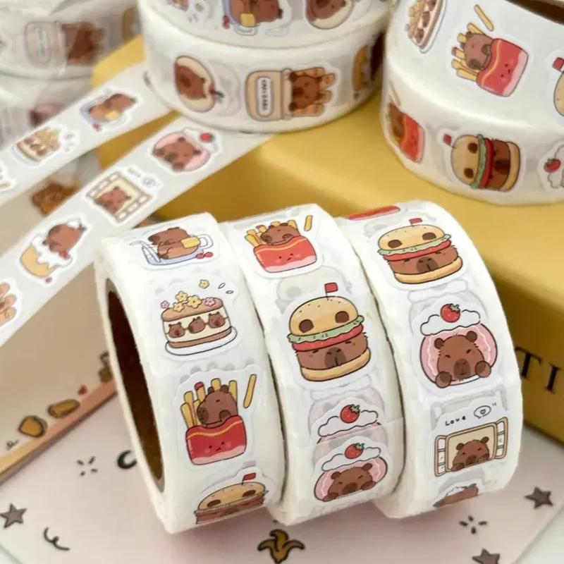 500Pcs Capybara Roll Stickers Cute Cartoon High Value Decorative Sealing Stickers For Journals Albums Envelope