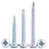 304/410 Stainless Steel Self-Drilling Cross Round Head Screw with Blue and White Zinc Finish