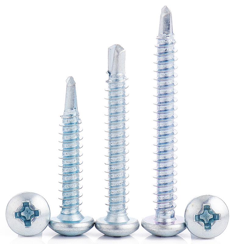 304/410 Stainless Steel Self-Drilling Cross Round Head Screw with Blue and White Zinc Finish