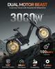 Tesway X5 AWD Electric Bike, Peak 3000W Dual Motor, 52V 60Ah Battery, Range 300km, 20*4.0'' Tires, 7 Speed, 8A Charger