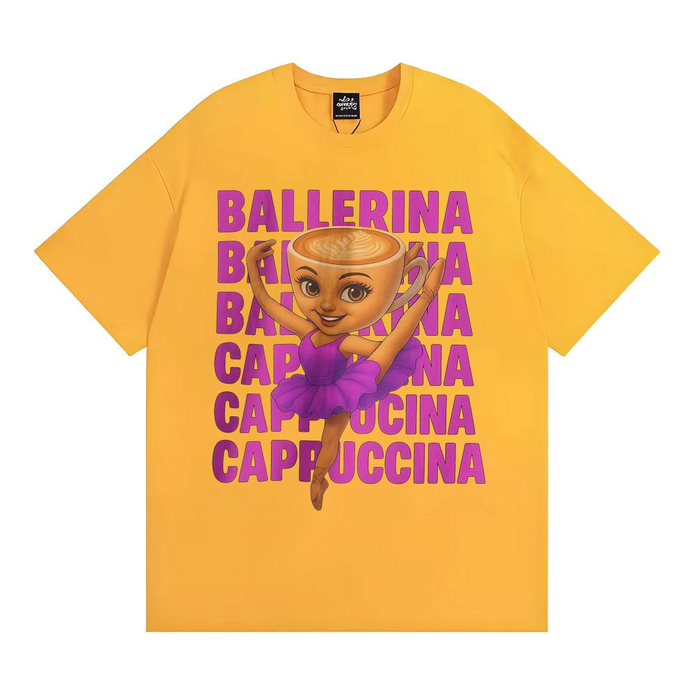 Funny Cute Coffee Ballerina Cappuccino T Shirt Fashion Kawaii Vintage Cartoon T-shirts Men Women Oversized Casual Cotton T-shirt
