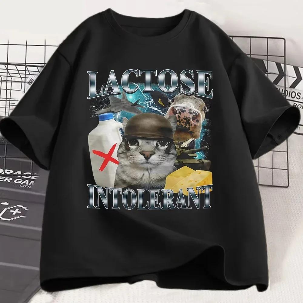 

Lactose Intolerance Funny Cat Expression Pack Tshirt Womens Retro Fashion Short Sleeve Tshirt Casual Comfortable Tshirt Y2K S