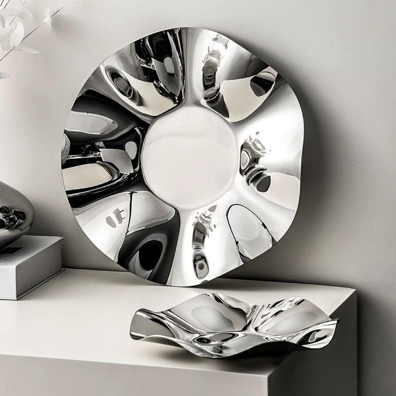 Nordic Fruit Plates Stainless Steel Decorative Plate Petal Ornament Storage Trays Creative Living Room Coffee Table Storage Tray