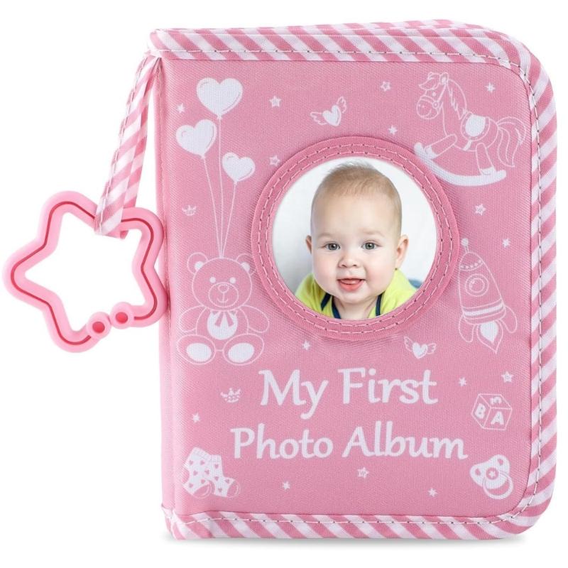 Bear Pattern Washable Baby Memory Book Album with Clear Photo Pocket and Safe Mirror for Capturing Preciously Moment