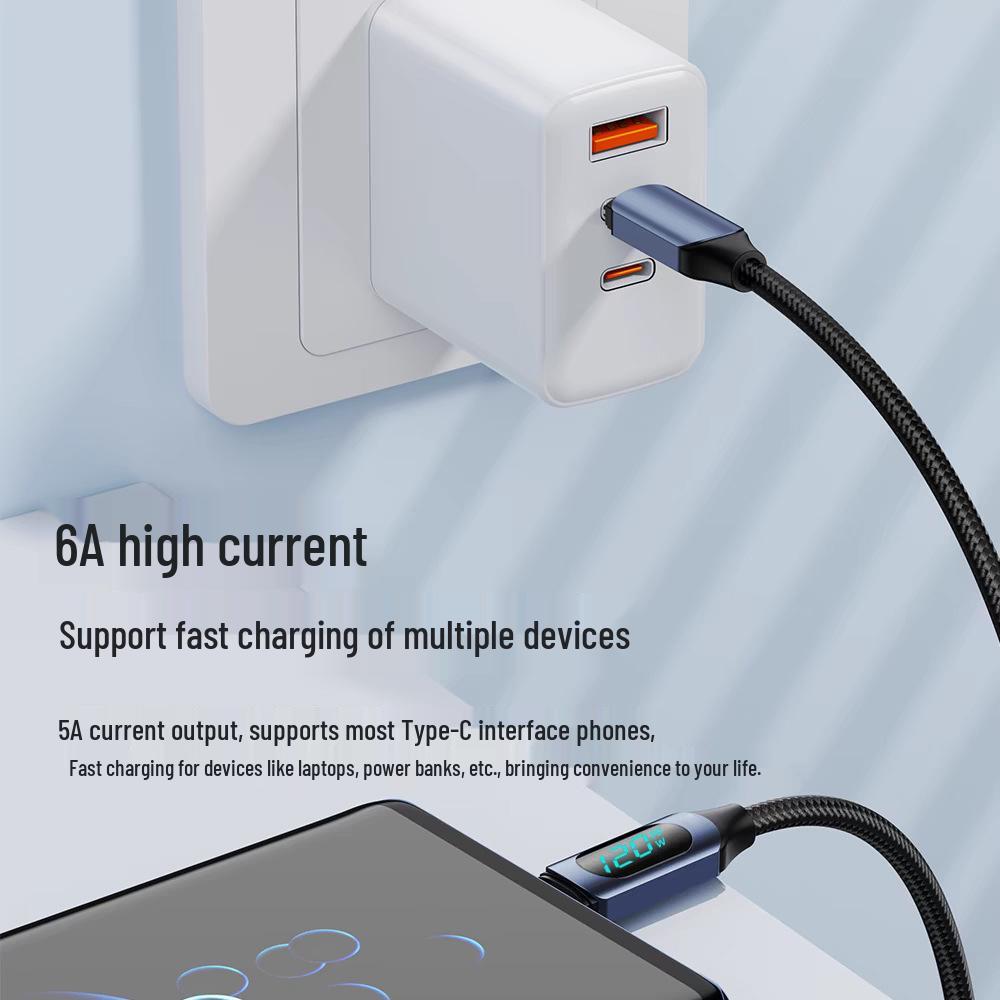 Dual Type-C 120W Fast Charging Cable for Apple 15/16 and Huawei Laptops (6A)