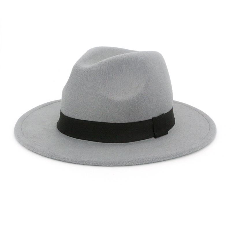 Britischer Jazzhut Herbst und Winter Hut mit großer Krempe Mode quadratisches Band Wollmütze Herren und Damen Kaschmir Filzhut