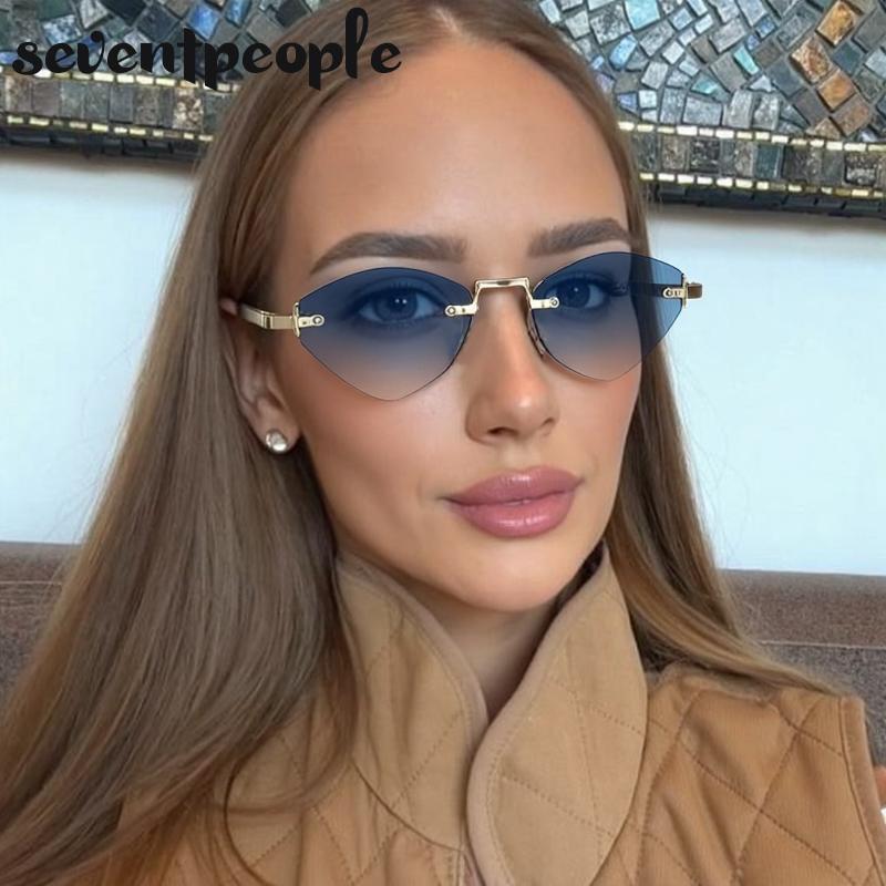 Small Frame Polygon Rimless Sunglasses Women  Luxury Brand Vintage Metal Hexagon Sun Glasses Classic Frameless Shades UV400