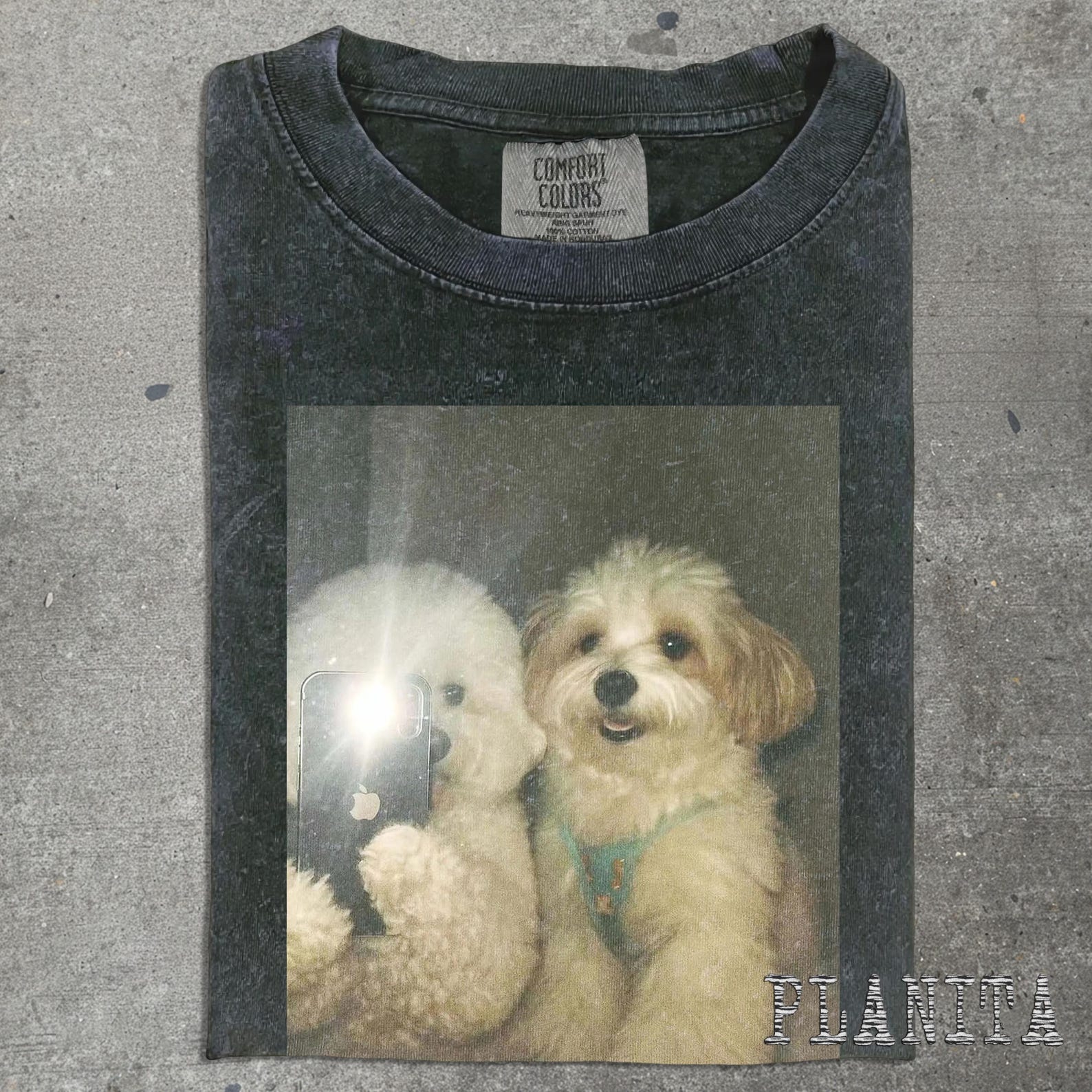 Fluffy Puppy Photo T-Shirt | Vintage Dog Portrait Tee M