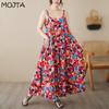 MOJTA Letnia Damska Sukienka z Okrągłym Dekoltem, Luźna, Długa Spódnica, Bawełniana, Haftowana, z Krótkim Rękawem