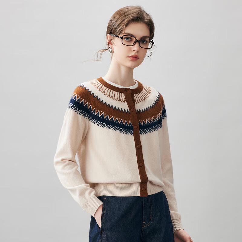 Comon Boca Women's 2025 A/W Fair Isle Cashmere Round Neck Cardigan