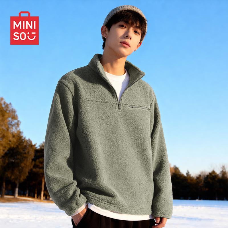 

MINISO Men s Fleece-Lined Half-Zip Casual Sweatshirt M
