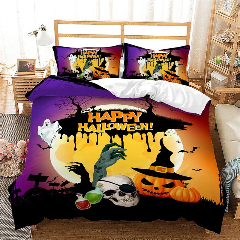 Halloween Duvet Cover Queen Cartoon Pumpkin Gamepad Quilt Cover Microfiber Horror Theme Gothic Spooky Bedding Set For Boys Teen