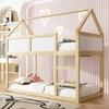 Bunk Children Bed, 90 x 200 cm, Low Bunk Single Bed, Loft Bed with Stairs, Solid Wood Frame, Wood Color