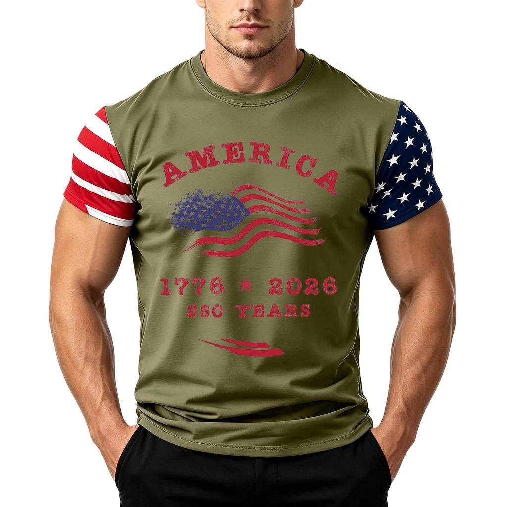 T-shirt da uomo a maniche corte con stampa bandiera Giorno dell'Indipendenza, vestibilità ampia, casual estiva, top per tutti i giorni, stile americano, maglietta grafica patriottica
