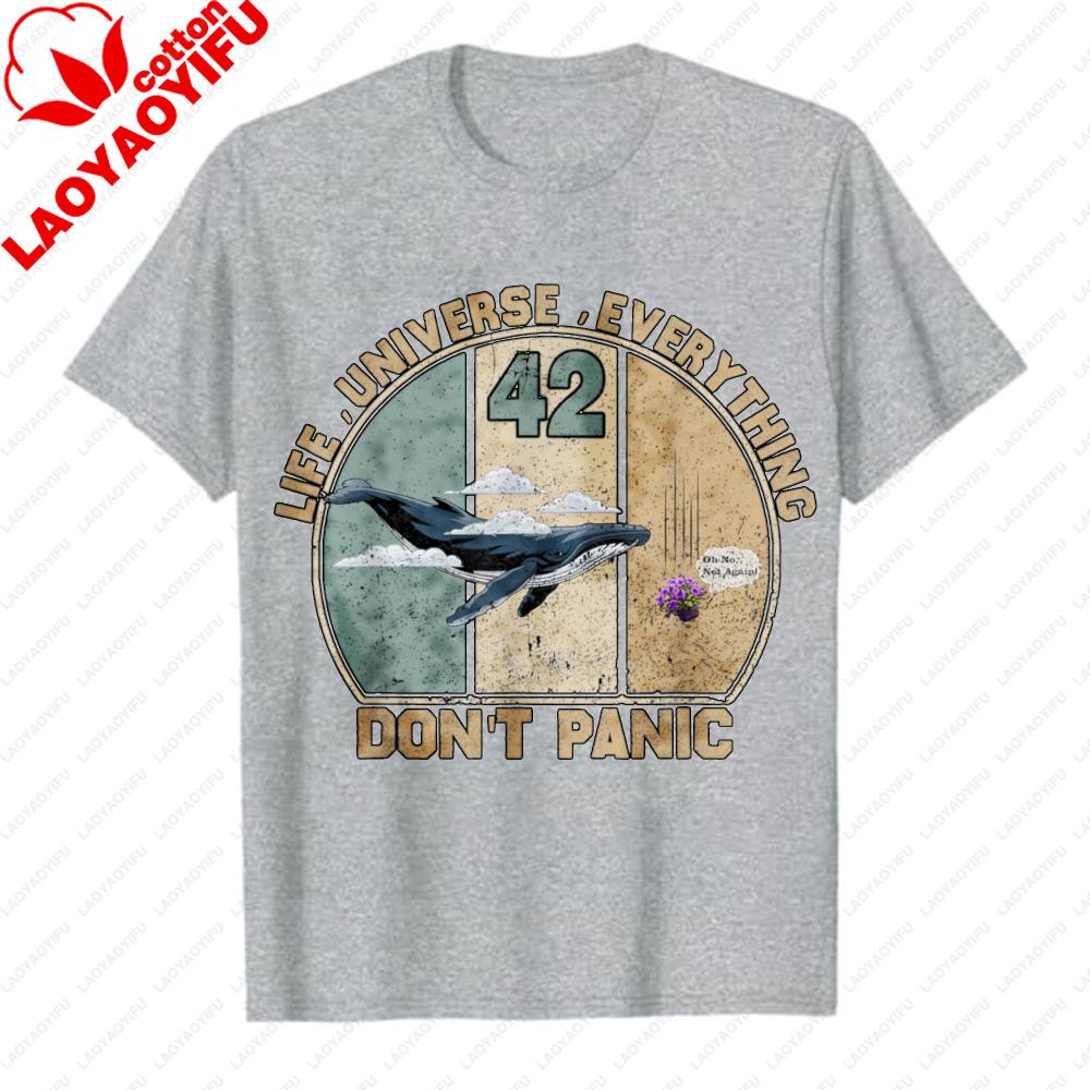 

Vintage Hitchhikers Guide To The Galaxy Whale Graphic Tee 42 Answer To Life The Universe and Everything Dont Panic TShirt 4XL