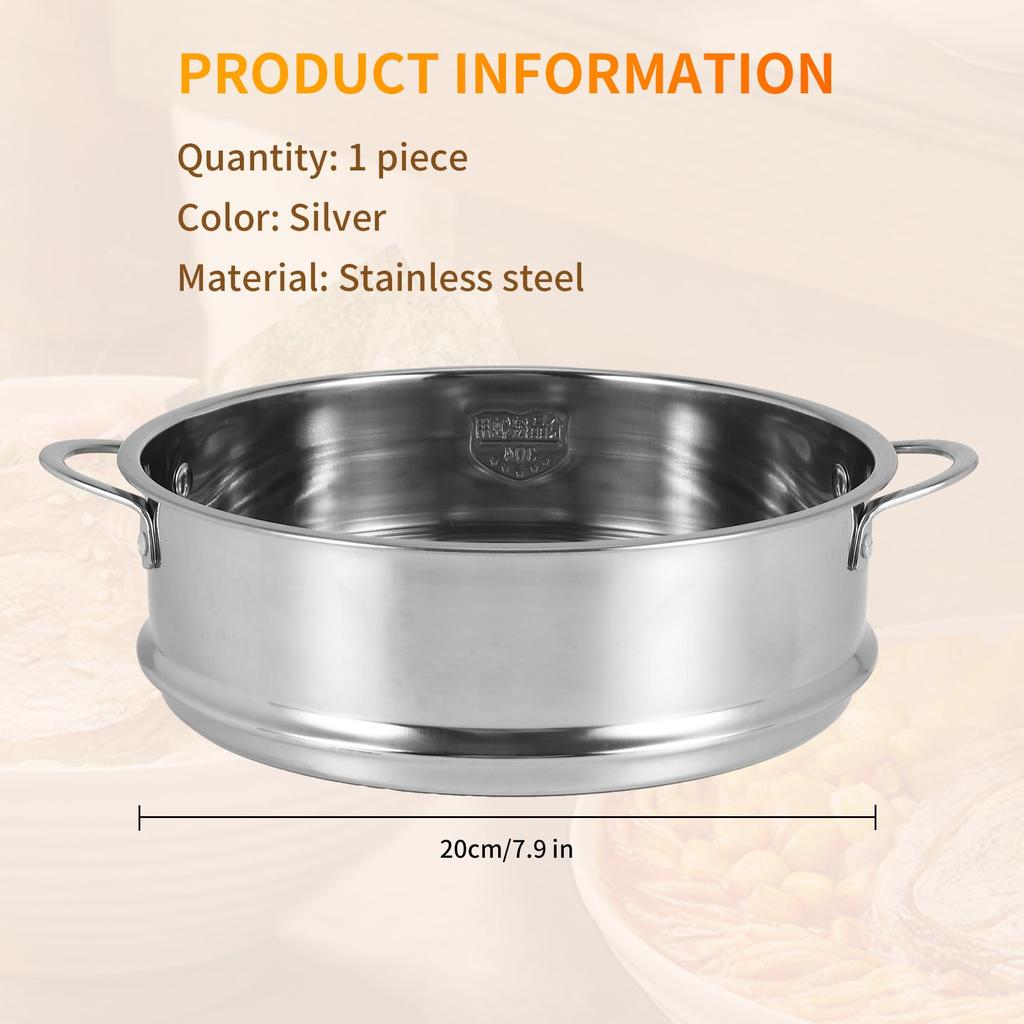Haskoss 20cm Thick Stainless Steel Food Steamer with Double Ears for Soup Pot and Milk Pot, Kitchen Tool