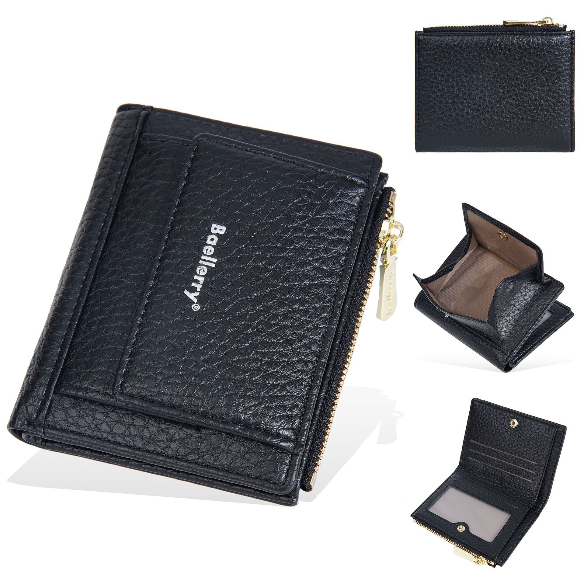 Женский кошелек, короткий кошелек, принт с пряжкой, многокарточный кошелек для мелочи, модная сумка-визитница на молнии. one size чёрный