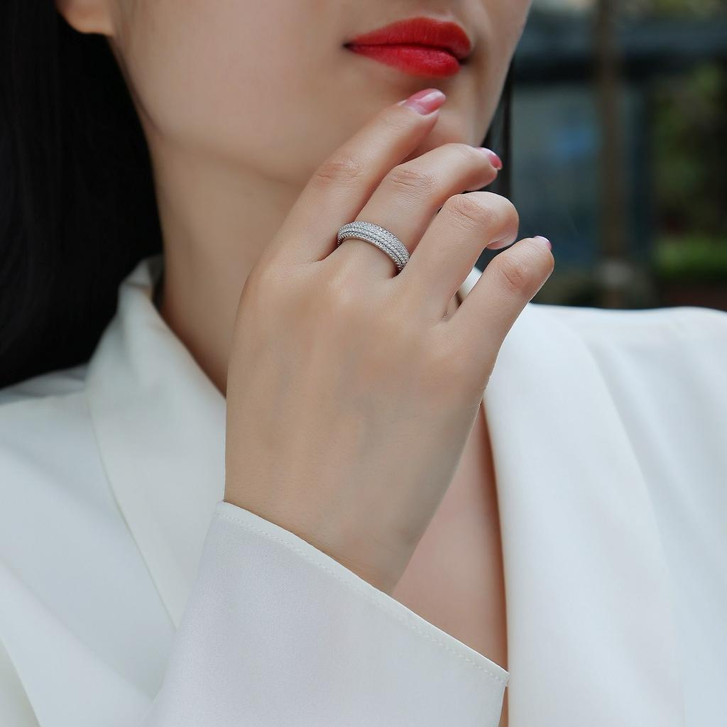 S925 Silver Moon Shadow Streamer Ring Moissanite With Rings All Over