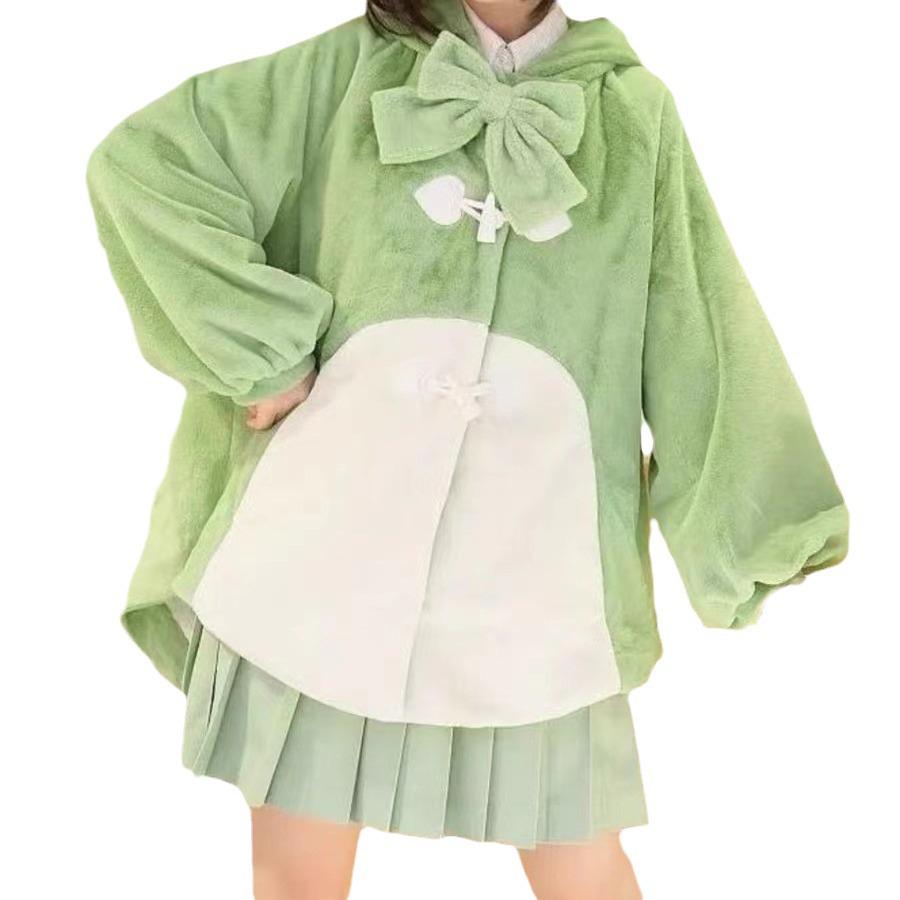 Милий плюшевий плащ-накидка з капюшоном у вигляді динозавра в стилі Лоліта - Затишне оксамитове м'яке пальто для дівчинки на осінньо-зимовий сезон.