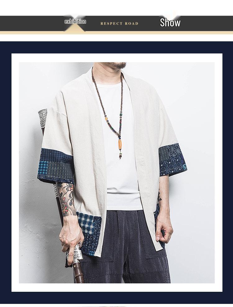 Cardigan Kimono de Vară pentru Bărbați: Rochie Dao Hanfu cu mânecă medie, largă