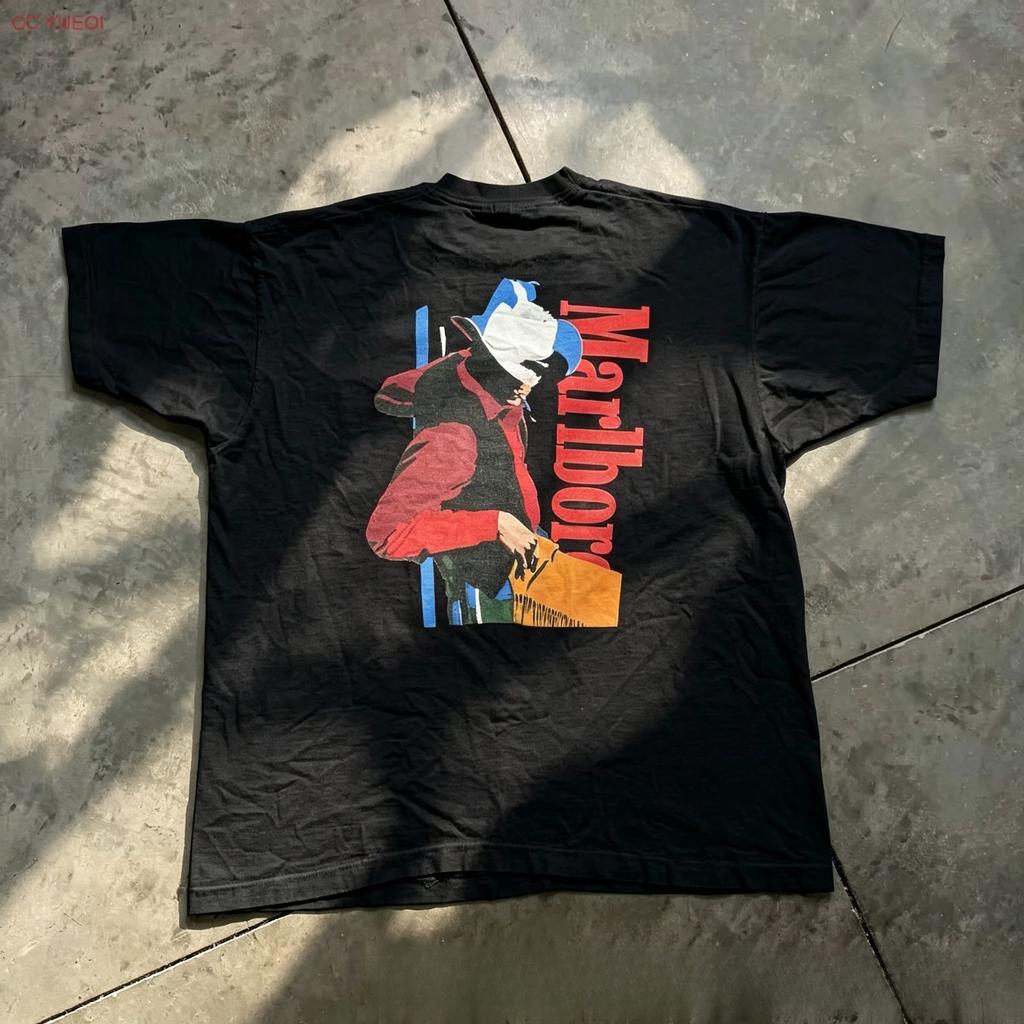 Vintage Cowboy Pocket White Unisexs Large T Shirt 90s Cigarettes Western Soft Fashion Oversized Streetwear Designer Clothes