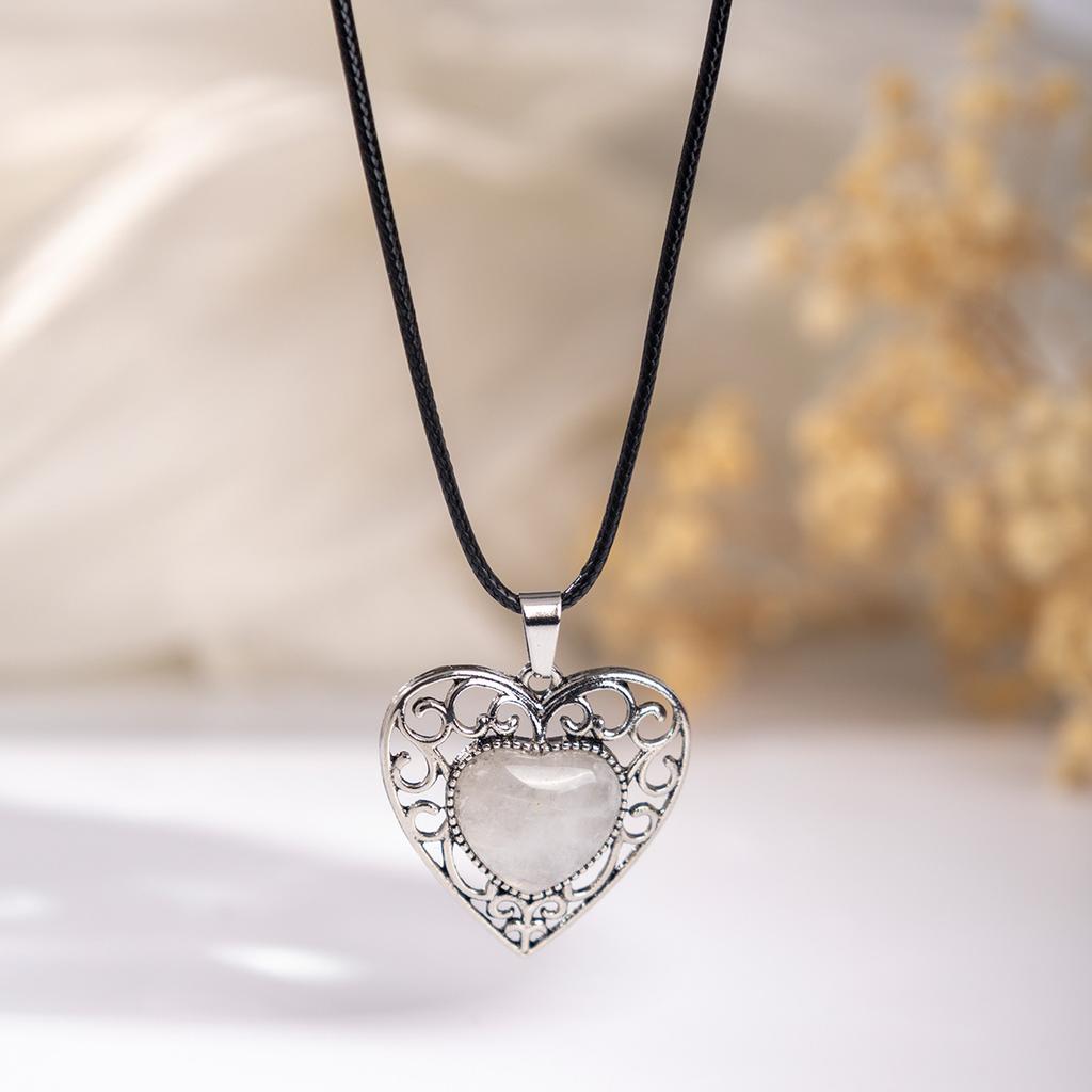 Natural crystal pendant, pink crystal, Dongling, hollowed out heart-shaped necklace, jewelry,Christmas gift, Stocking stuffers, Valentine's Day gift